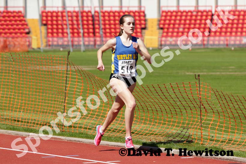 Lydia Turner (Birtley) wins the under-17s 3000 metres with a championship record.